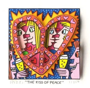 James Rizzi The kiss of peace mit Passepartout Auflage 350 Ex. drucksigniert 20 x 24 cm
