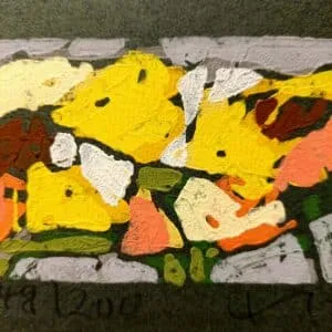 Klaus Fußmann Gelbe Rosen Linolschnitt Auflage 200 Ex. Maße 9 x 18 cm