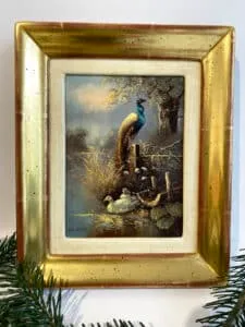 Christian Lückel Pfau und Enten Öl auf Platte Motivmaß 16 x 12 cm, gerahmt