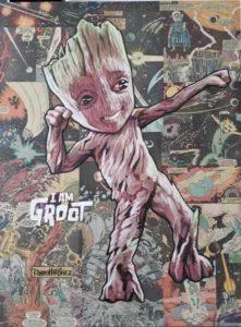 Randy Martinez Baby Groot Collage/Holz 61 x 45,5 cm Unikat