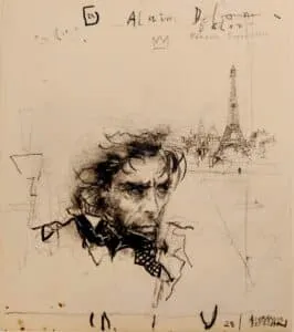 Alexander Befelein Alain Delon Mischtechnik auf Papier 14 x 12 cm Unikat