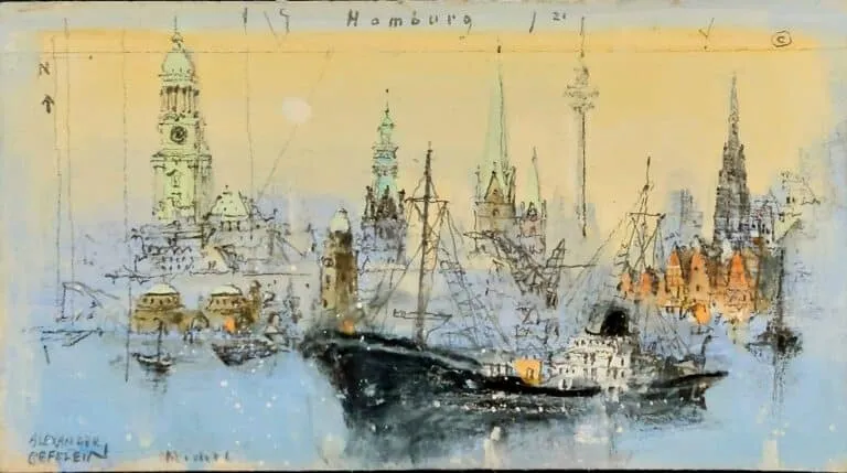 Alexander Befelein Mini Hamburg Mischtechnik/Karton 5 x 9 cm Unikat