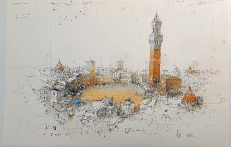 Alexander Befelein Siena - Der magische Campo, 2022 Mischtechnik Maße 30 x 45 cm Unikat