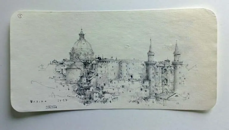 Alexander Befelein Urbino Zeichnung 8,5 x 17,5 cm Unikat