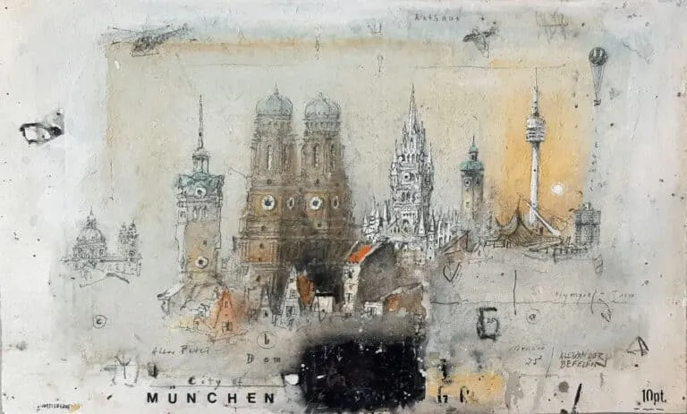 Alexander Befelein München Mischtechnik auf Papier ca. 11 x 18 cm Unikat