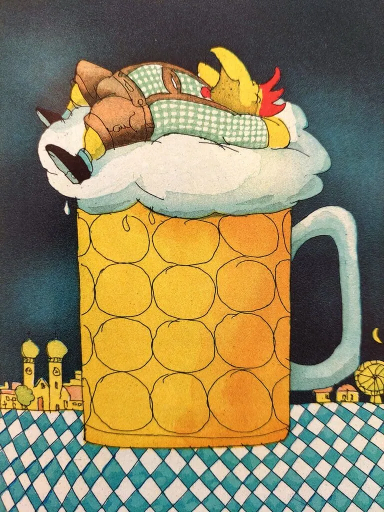 Peter Gaymann Bierselig Hahn Farbradierung Auflage 199 Ex. 20 x 15 cm