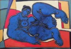 Christian Peschke Blauer Akt Nr. 157 Acryl auf Holz Maße 50 x 70 cm Unikat