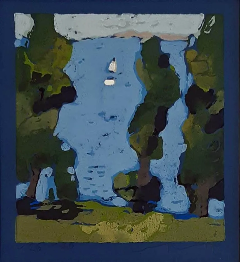 Klaus Fußmann Flensburger Förde Linoldruck 24 x 22 cm