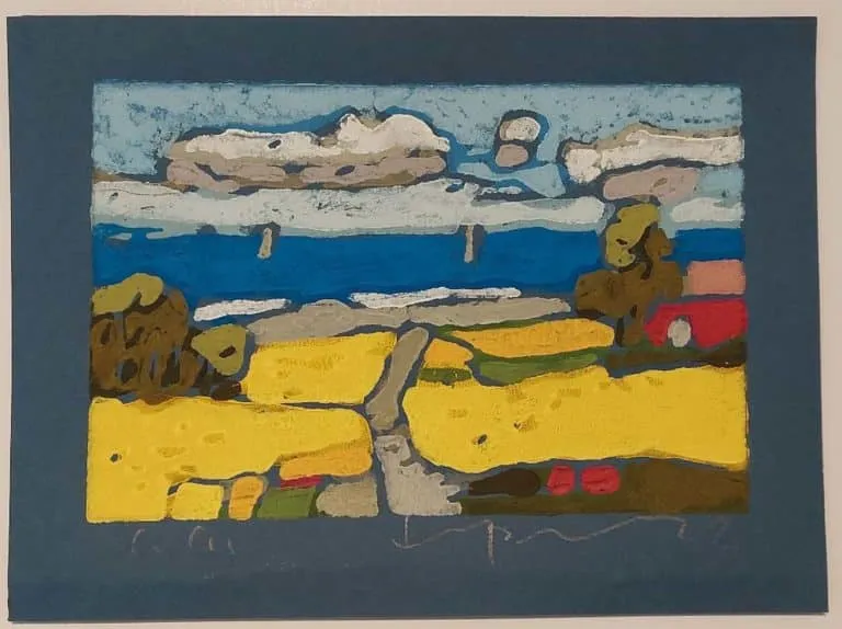 Klaus Fußmann Raps an der Ostsee Linoldruck 16,5 x 22 cm Auflage e.a.