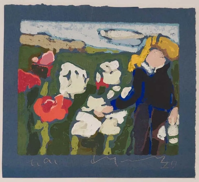 Klaus Fußmann Barbara Fußmann im Garten Linoldruck 16 x 17,5 cm Auflage e.a.