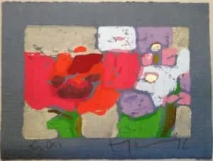 Klaus Fußmann Mohn und Phlox Linoldruck