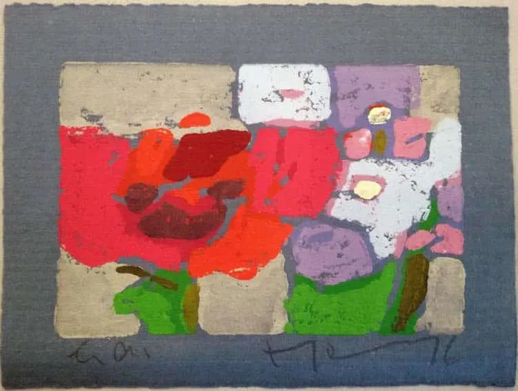 Klaus Fußmann Mohn und Phlox Linoldruck