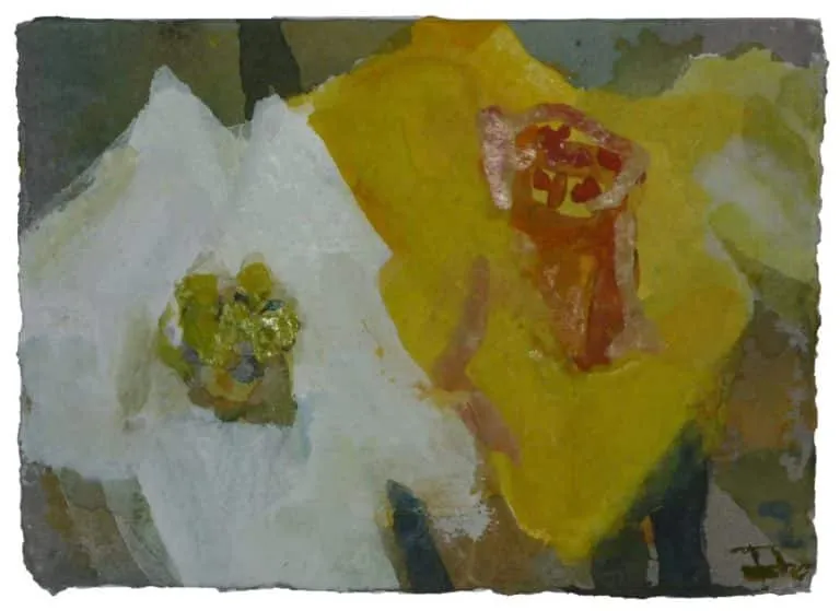 Klaus Fußmann Narzissen Gouache 11 x 16 cm Unikat