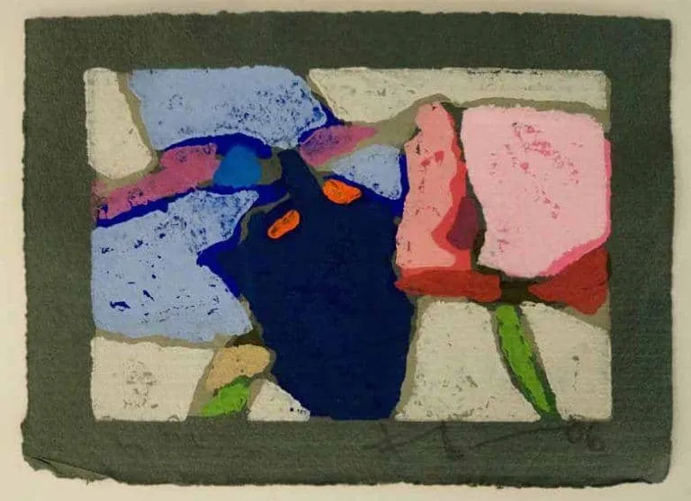 Klaus Fussmann Iris und Rosen Linoldruck