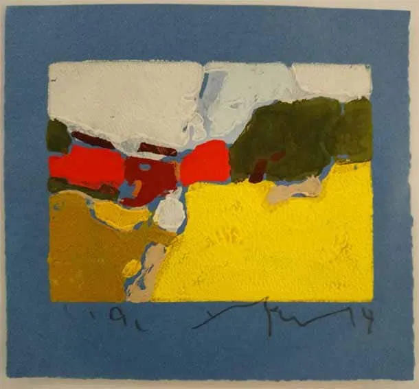 Klaus Fussmann Landschaft mit Raps Linoldruck