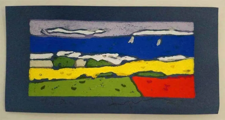 Klaus Fussmann Segler auf der Ostsee Linoldruck