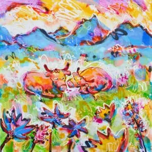 Marco Grieser Kuh Rendezvous Acryl/Leinwand 60 x 60 cm Unikat