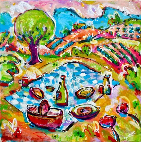 Marco Grieser Picknick im Grünen Acryl/Leinwand 60 x 60 cm Unikat
