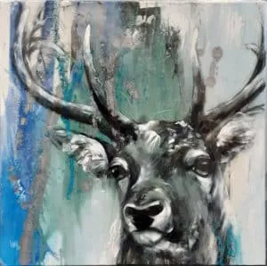 Ilona Griss-Schwärzler deer white blue Mischtechnik/Leinwand 80 x 80 cm Unikat