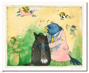 Janosch Kater Miekesch Farbradierung Auflage 100 Ex. mit Passepartout 60 x 70 cm