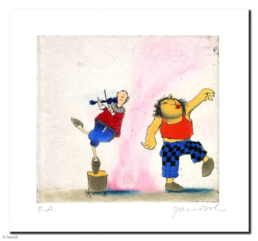 Janosch Löwentanz Farbradierung Blattmaß 26 x 31 cm