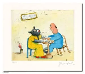 Janosch Frau Cafekatze Farbradierung Auflage 99 Ex. Blattmaß 29,5 x 40 cm