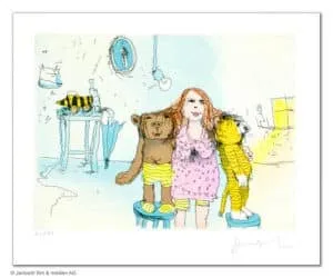 Janosch Die beste Freundin von Bär und Tiger Farbradierung Auflage 199 Ex. mit Passepartout 40 x 50 cm