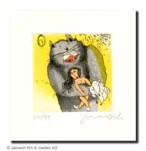 Janosch Ich liebe Marie Farbradierung Auflage 99 Ex. mit Passepartout 35 x 35 cm