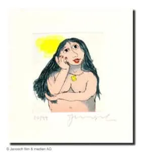 Janosch Susanne liebt den Nachbarn sehr Farbradierung Auflage 99 Ex. mit Passepartout 35 x 35 cm