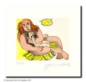 Janosch Luise schützt mich Farbradierung Auflage 99 Ex. mit Passepartout 35 x 35 cm