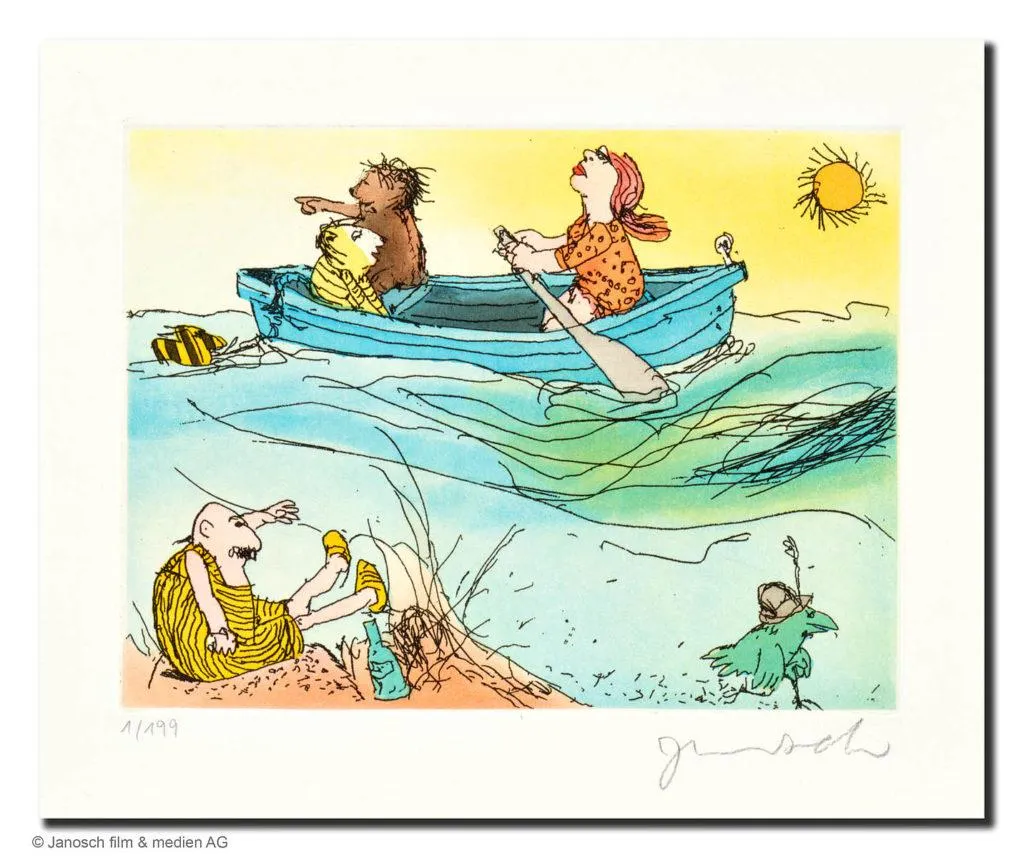 Janosch Es schwankt das Meer, die Sonne sinkt ... Farbradierung Auflage 199 Ex. mit Passepartout 40 x 50 cm