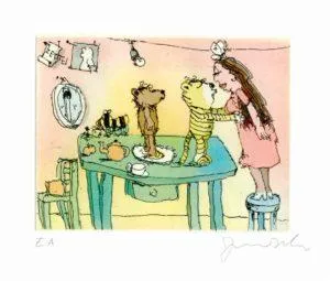 Janosch Und dann küsste mich der Tiger Farbradierung Auflage 199 Ex. mit Passepartout 40 x 50 cm
