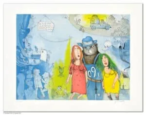 Janosch Sie heißt Marie und ich heiße Kater Farbradierung Auflage 199 Ex. mit Passepartout 85 x 105 cm