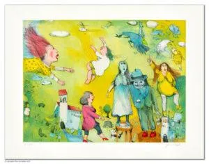 Janosch Ich hab' rote Schuhe an ... Farbradierung Auflage 199 Ex. mit Passepartout 85 x 105 cm