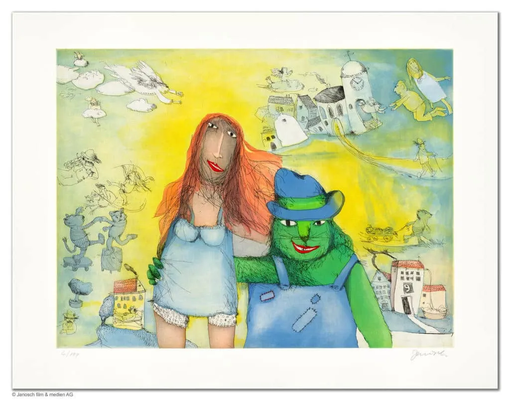 Janosch Der Miekesch heiratet Marie ... Farbradierung Auflage 199 Ex. mit Passepartout 85 x 105 cm
