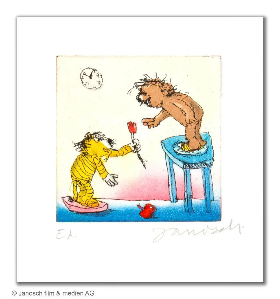 Janosch Alles Gute liebster Bär Farbradierung Auflage 199 Ex. mit Passepartout 35 x 350 cm