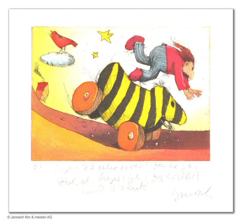 Janosch Gegen 23 Uhr erreichten wr das Ziel Farbradierung Auflage 199 Ex. mit Passepartout 40 x 50 cm