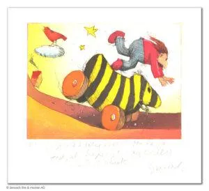 Janosch Gegen 23 Uhr erreichten wr das Ziel Farbradierung Auflage 199 Ex. mit Passepartout 40 x 50 cm