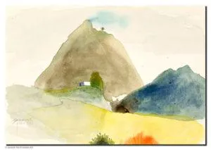 Janosch Der Berg vor dem Haus Mischtechnik/Papier im Weißgoldrahmen 40 x 50 cm Unikat