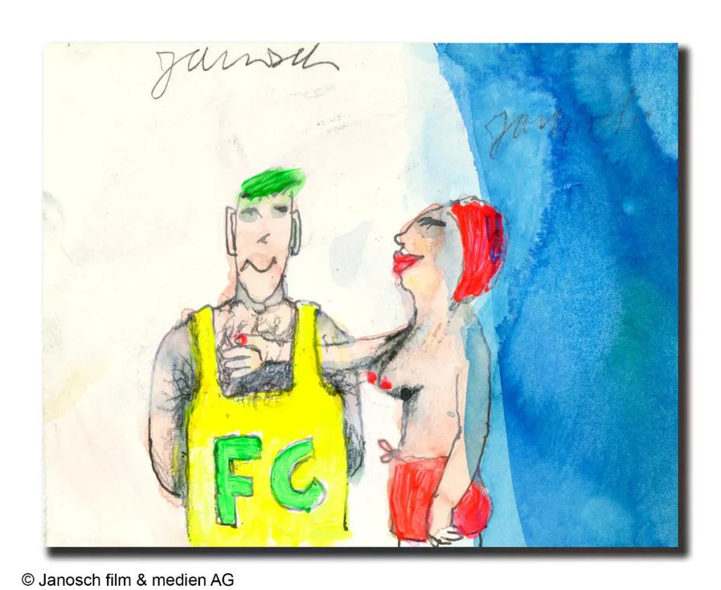 Janosch Ich mit Horst Beckmann Mischtechnik/Papier mit Passepartout 35 x 35 cm Unikat