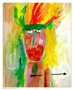 Janosch Indianer Mischtechnik/Papier mit Passepartout 70 x 60 cm Unikat