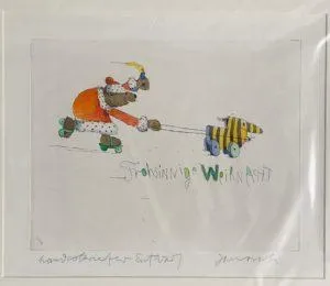 Janosch Weihnachtsbär handkolorierte Radierung im Echtgoldrahmen 40 x 50 cm (C) Janosch film & medien AG