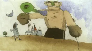 Janosch Henry Maske mit der dritten Faust Farbradierung Auflage e.a. mit Passepartout 40 x 30 cm