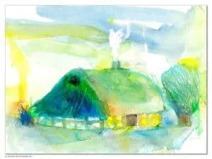 Janosch Schönes Haus Juchhee Mischtechnik/Papier im Weißgoldrahmen 40 x 50 cm Unikat verkauft