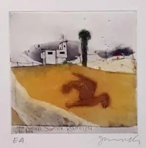 Janosch Über die Seelen der Kamele Farbradierung Auflage e.a. mit Passepartout 45 x 45 cm