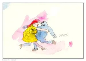 Janosch Was fängt man mit den langen Nächten an? ... Mischtechnik/Papier im Weißgoldrahmen 40 x 50 cm Unikat