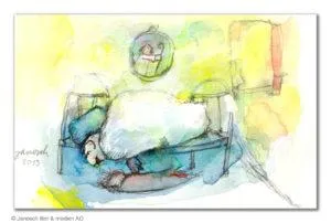 Janosch Was kann man tun, wenn an einem Morgen ... Mischtechnik/Papier im Weißgoldrahmen 30 x 40 cm Unikat