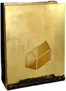 Basilius Kleinhans Fensterbild mit Haus Bronze, Blattgold 15 x 12 x 4 cm Unikat