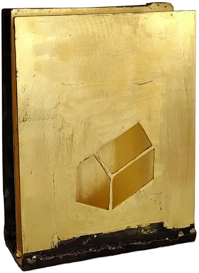 Basilius Kleinhans Fensterbild mit Haus Bronze, Blattgold 15 x 12 x 4 cm Unikat