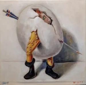 Andreas Schiller Ölgemälde WY 21, Hieronymus Bosch-Zitat